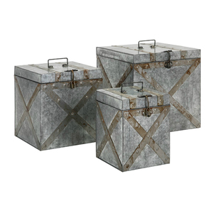 Rectangular Galvanized Tin Metal <b>Trunks</b> Boxes 2 Piece Set - Product Image 2