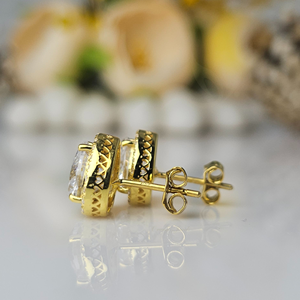Pendientes de tuerca de Halo de diamante CZ con corte de corazón de 6mm | Pendientes de empuje solitario 1,99-3.99CTw Oro Plata | Boda nupcial Fina - Product Image 3