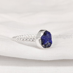 Bague pour femme en pierre brute, Lapis Lazuli naturel, avec fil torsadé, en argent sterling 925, pour mariage et Noël - Product Image 5