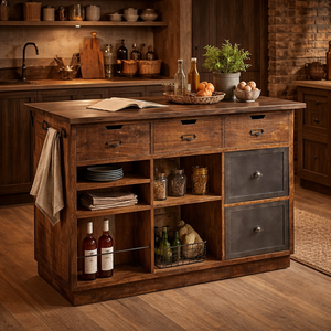 Isla de Cocina Industrial de Madera de Mango Antigua de 2026 con Cajones y Estantes de Almacenamiento Resistentes - Product Image 5