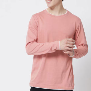 High Quality Full Sleeve Men's T-Shirts 100% Cotton Worsted Fabric Eco-Friendly Quick Dry Loose Fit Wholesale - Product Image 1