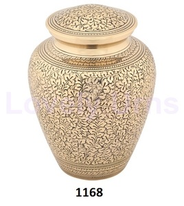 โกศใส่เถ้ากระดูกทองเหลืองแกะสลักรูปใบไม้สีทองพร้อมถุงกำมะหยี่ - Product Image 1