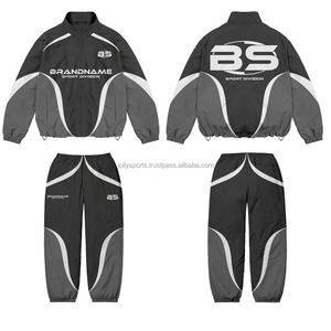 Conjunto de Chaqueta Cortavientos para Hombre, Ligero, de Tela de Poliéster, Paneles en Contraste Gris, Logotipo Personalizado con Transferencia Térmica, Talla Grande - Product Image 2