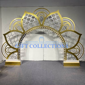 Décor de scène en fer d'arche de mariage en acier inoxydable fantaisie pour toile de fond de fête de réception avec élément décoratif de fleur - Product Image 6