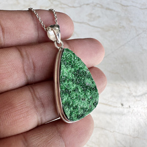Natural Uvarovite Green Garnet Druzy Pendant 925 Sterling Silver Handmade Bohemian Style Engagement Wedding Gift Party Fine - Product Image 5
