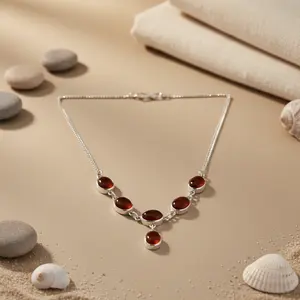 Collar Religioso Clásico de Plata 925 para Mujer con Piedra Preciosa de Cornalina, Cuarzo, Ágata, Zafiro, Turquesa, Concha de Coral - Product Image 2