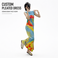 Jupe longue plissée taille haute style chinois imprimée sur mesure, en polyester, pour femme, fabrication OEM, usine de vêtements