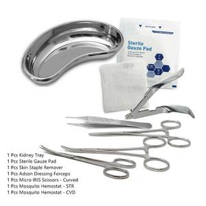 New SURGINEXA Surgical Skin <b>Staple</b> <b>Remover</b> Kit 7-Piece Forceps Scissors Gauze Kidney Tray Stainless Steel Medical Instruments - Product Image 2