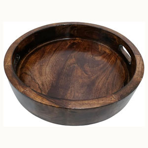 Grand plateau rond en bois de manguier fait à la main Table basse ottomane rustique unique ou plateau de service pour un usage domestique prix de gros - Product Image 2