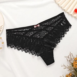 MONO RIDESR Venta al por mayor de lencería sexy de talla grande, bikini liso, ropa interior invisible con tiras cruzadas, bragas negras sin costuras con encaje para mujer, estilo joven y a la moda. - Product Image 5