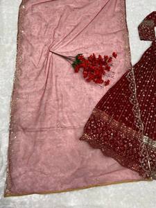 DISEÑADOR PAKISTANI INDIO TRADICIONAL LEHENGA CHOLI CONJUNTO EN GEORGETTE DE IMITACIÓN CON BORDADO PESADO SECUENCIA TRABAJO ROPA DE BODA - Product Image 5