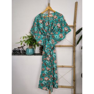 Kaftán de Algodón Puro con Estampado Floral, Cubierta de Playa Cómoda para Mamá, Estilo Indio, para Trajes de Baño - Product Image 1