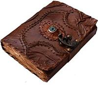 Carnet artisanal en cuir gaufré vintage à bords festonnés avec 100 feuilles, décor sorcière Halloween, livre de sorts, idée cadeau