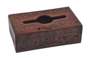 Caja de Pañuelos y Soporte de Madera Tallada con Patrón Floral Grabado, Diseño Moderno, Calidad Premium para el Hogar y el Trabajo, Tradebyd - Product Image 3