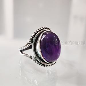 Bague femme naturel violet améthyste pierre précieuse février pierre de naissance bohème bande Vintage bohème bijoux 925 bague en argent Sterling - Product Image 1