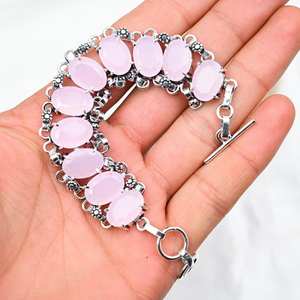 Pink Chalcedony <b>Bracelet</b> 925 <b>Sterling</b> <b>Silver</b> Handmade Gemstone <b>Bracelet</b> Jewelry Gift For Wedding Birthday Women - Product Image 5