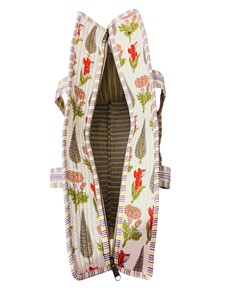 100% Cotton Handblock Floral Printed Quilted Shoulder <b>Tote</b> Bag with Zipper - Product Image 4