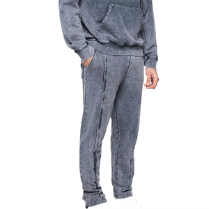 100% algodón Terry Flare pantalones de chándal apilados conjunto con capucha personalizado lavado con ácido Reflect impreso de gran tamaño de invierno de talla grande - Product Image 2