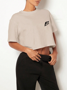 Camiseta Corta Oversize para Mujer, Manga Corta, Cuello Redondo, Ajuste Holgado, Mezcla de Algodón, Top Casual de Moda, Camiseta Personalizada con Logo para Mujer - Product Image 2