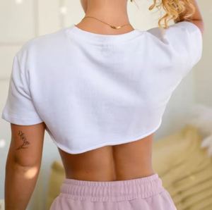 OEM Summer Soft Cotton <b>Crop</b> <b>Top</b> Breathable Fitness Sport Short Sleeves Cropped t Shirt for Womens - Product Image 2