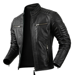 Chaqueta de cuero PU negra de verano para hombre, abrigo de motorista de moda callejera delgado con diseño plisado, chaqueta de motocicleta de lana cálida con cremallera - Product Image 5