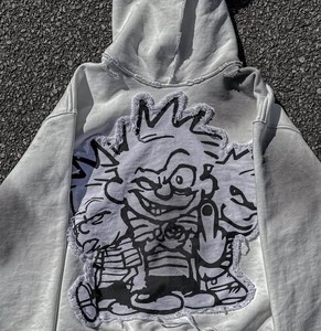 Wholesale Custom Heavyweight Washed Hoodie Cotton Vintage Distressed Acid Wash Pullover Embroidered Hoodie for Men - Product Image 2