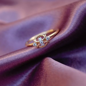 18K Solid Lightweight Dainty Yellow Gold Diamond Ring Real Gold Jewelry for Special Someone - Product Image 2