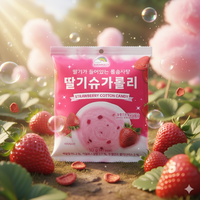 Koreaanse snacks groothandel OEM/ODM op maat gevormde suikerspin gepofte fruitige aardbei private label zak meerkleurig zoet