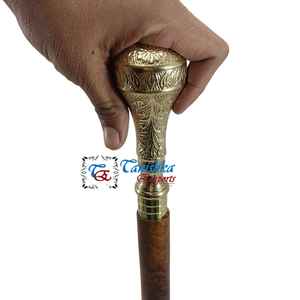 Bastón Náutico Antiguo de Latón Pulido y Madera con Mango Decorativo, Bastón de Madera Marrón para Personas Mayores - Product Image 3