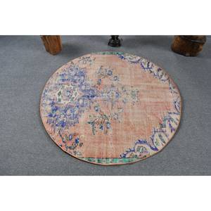 Alfombra de algas marinas de lana rosa azul Vintage, 4,5x4,4 pies, área grande, patrón de pasillo rectangular turco, alfombra abstracta para habitación de látex para uso en coche - Product Image 3