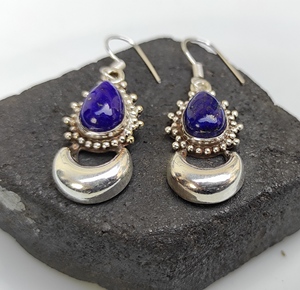 Wholesale 925 <b>Sterling</b> <b>Silver</b> Crescent Moon <b>Drop</b> <b>Earrings</b> Pear Shape Lapis Lazuli Healing Gemstone Fine Dangle Dangle <b>Earrings</b> - Product Image 2