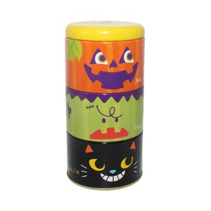Halloween 3 Tier Stackable Round <b>Tin</b> Box Cute Cartoon Pumpkin/Monster/Black Cat Metal Storage Can for Holiday Gift & Snack - Product Image 1