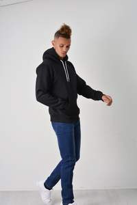 เสื้อฮู้ดกีฬาสีดำสำหรับผู้ชายเสื้อฮู้ดกีฬาฟิตเนสเข้ารูปเสื้อสวมหัวมีฮู้ดสีดำสำหรับใส่ลำลอง - Product Image 5