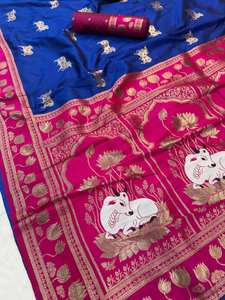 Mercado Textil de Surat, Proveedor Mayorista de Saris, Paithani Sadi con Sensación de Seda de Lichi Suave, con Borlas en el Pallu y Blusa Sin Coser - Product Image 4