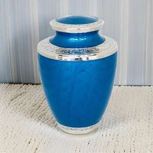 Urna de cremación de Metal azul cobalto extra grande, recuerdo conmemorativo para adultos, cenizas, estilo americano, venta al por mayor, fabricante de suministros funerarios - Product Image 1