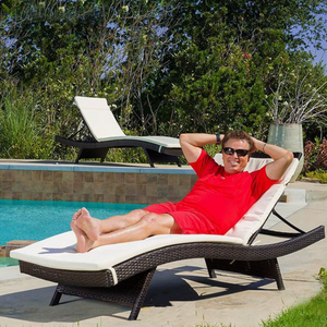 Chaise longue de plage en osier d'extérieur, vente chaude, salon de jardin en rotin, transat de soleil, mobilier de piscine, chaise longue de resort - Product Image 4