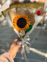Bouquet de tournesols artificiels au crochet, fait main, style bohème indien, en laine écologique