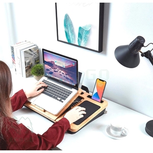 Tre máy tính xách tay <span class=keywords><strong>Lap</strong></span> bàn, góc có thể điều chỉnh với tay áo trường hợp túi và đệm mềm, tre cho Máy tính để bàn màu đen cho tay áo trường hợp - Product Image 1