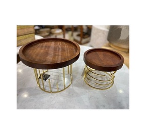Lot de deux supports à gâteaux de différentes tailles en bois et en acier inoxydable pour chocolats à bas prix - Product Image 1