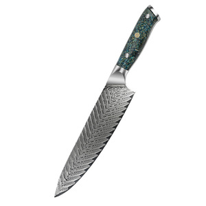 Couteau de chef de cuisine japonais de qualité supérieure personnalisé en gros OEM ODM lame en acier Damas manche en résine lame fixe - Product Image 1