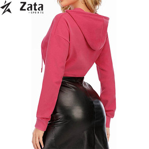 Haut court à capuche en coton tricoté personnalisé OEM pour femme, doublure écologique, coupe décontractée oversize, logo frontal, manches tombantes, collection automne - Product Image 4