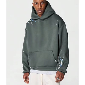 High Quality Oversized French Terry Pullover Sweat Hoodie Distressed <b>Sprayed</b> Dyed Embroidered Dropped Shoulders Blank Features - Product Image 4