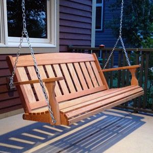 Vintage <b>wooden</b> <b>swing</b> for porch with handcrafted detailing smooth polish and classic chain suspension for extra support - Product Image 4