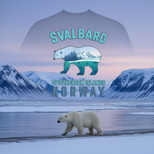 Camiseta Promocional con las Islas Svalbard Spitzbergen de Noruega con los Icónicos Fjórdes y el Oso Polar - Product Image 3