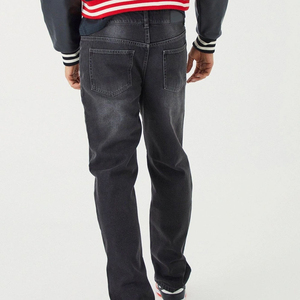 Pantalon en jean unisexe coupe skinny jambe droite effet délavé et déchiré en coton uni pour l'été 2025 - Product Image 2