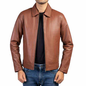 Chaqueta de cuero marrón para hombre, abrigo de motocicleta de piel de vaca genuina con bolsillos, prendas de vestir exteriores clásicas de motorista para invierno y ropa informal - Product Image 5