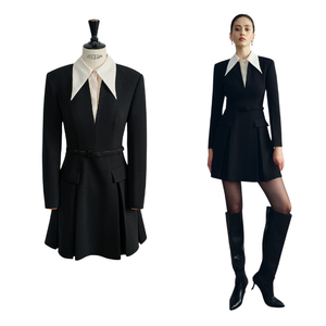 73% Polyester 17% Rayonne 10% Spandex Haute Qualité Vietnam Fabricants Robe Pour Femmes Best-seller PHOEBE MINI ROBE Avec Col - Product Image 1