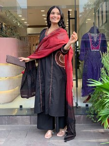 Indian Style Heavy Designer Collection Indian Style Banana Silk Fully Worked <b>Top</b> & Palazzo With Fancy Print & Work Dupatta Set - Product Image 3