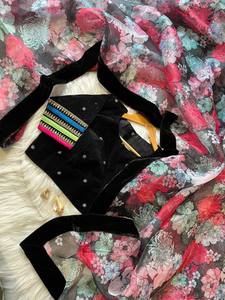 Elegante alta calidad suave Organza seda Sari hermoso estilo paquistaní impresión Digital encaje borde para bodas fiestas otros - Product Image 6