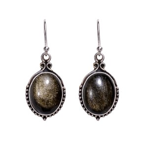 Golden Sheen Obsidian Drop <b>Earrings</b> 925 Sterling Silver Handmade Designer Gemstone <b>Dangle</b> Jewelry Gift - Product Image 2